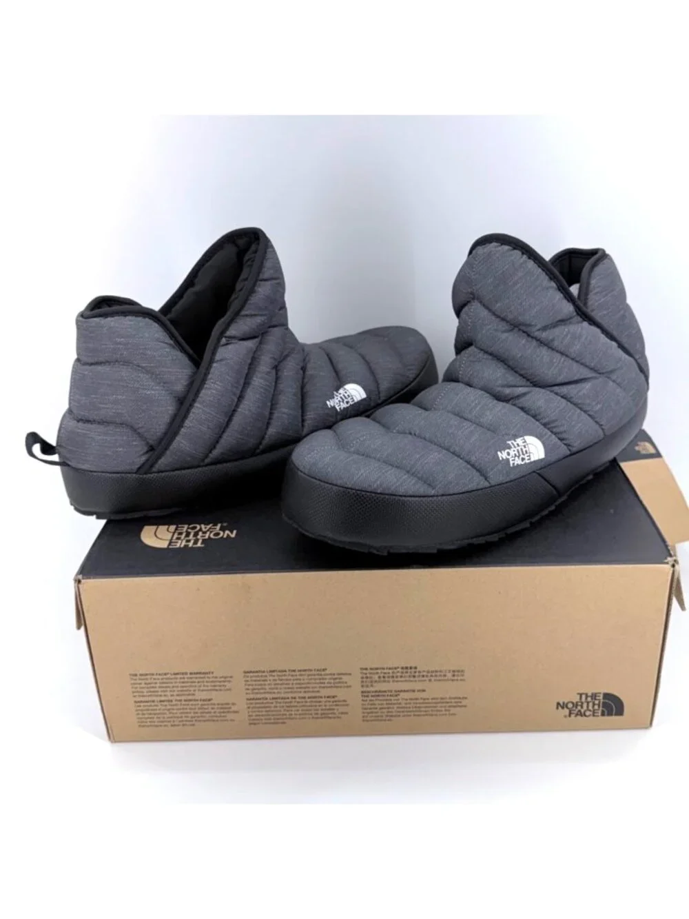 The North Face Thermoball Gray Black Water Repellent Slip on Booties Youth Sz 5